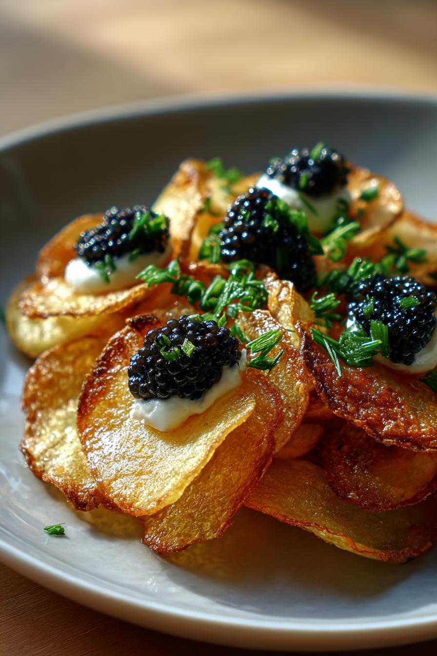 Potato Chips with Caviar and Sour Cream