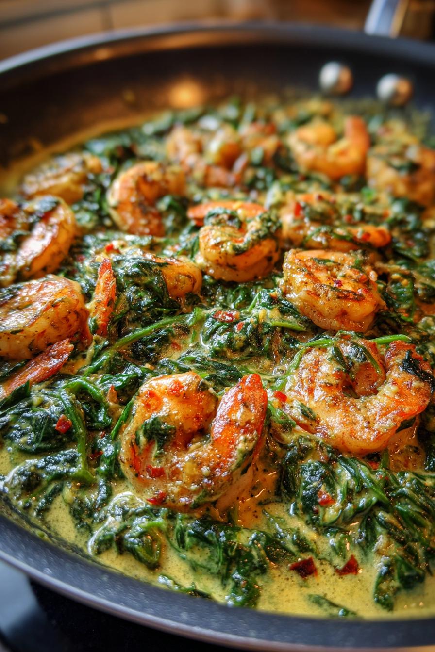 keto shrimp spinach cream skillet