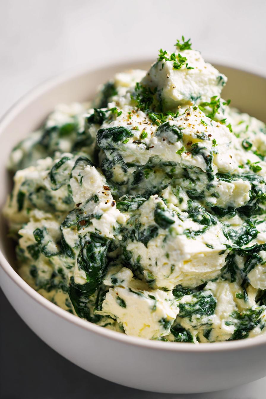 keto spinach cottage cheese bowl
