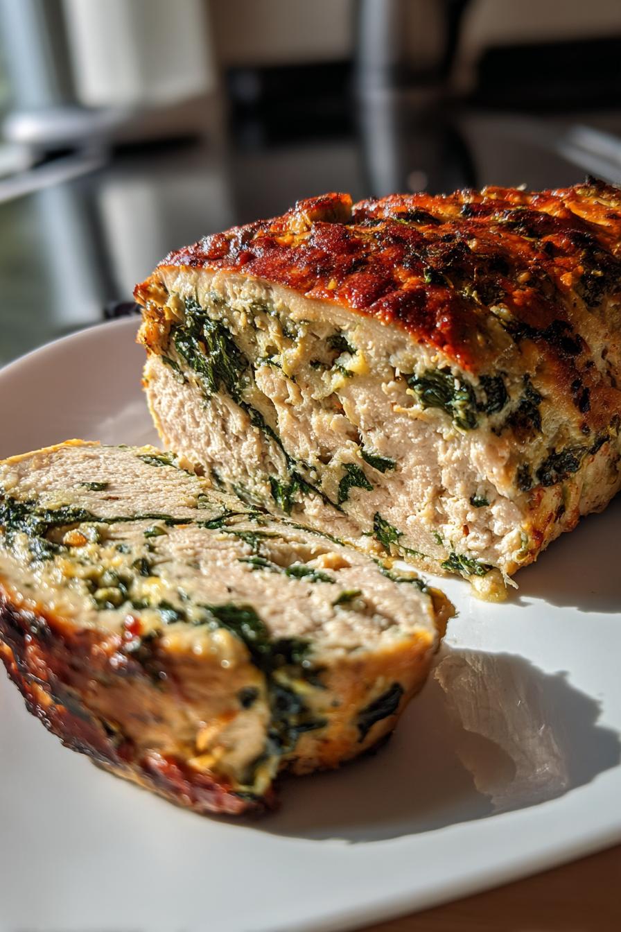 keto spinach stuffed turkey meatloaf