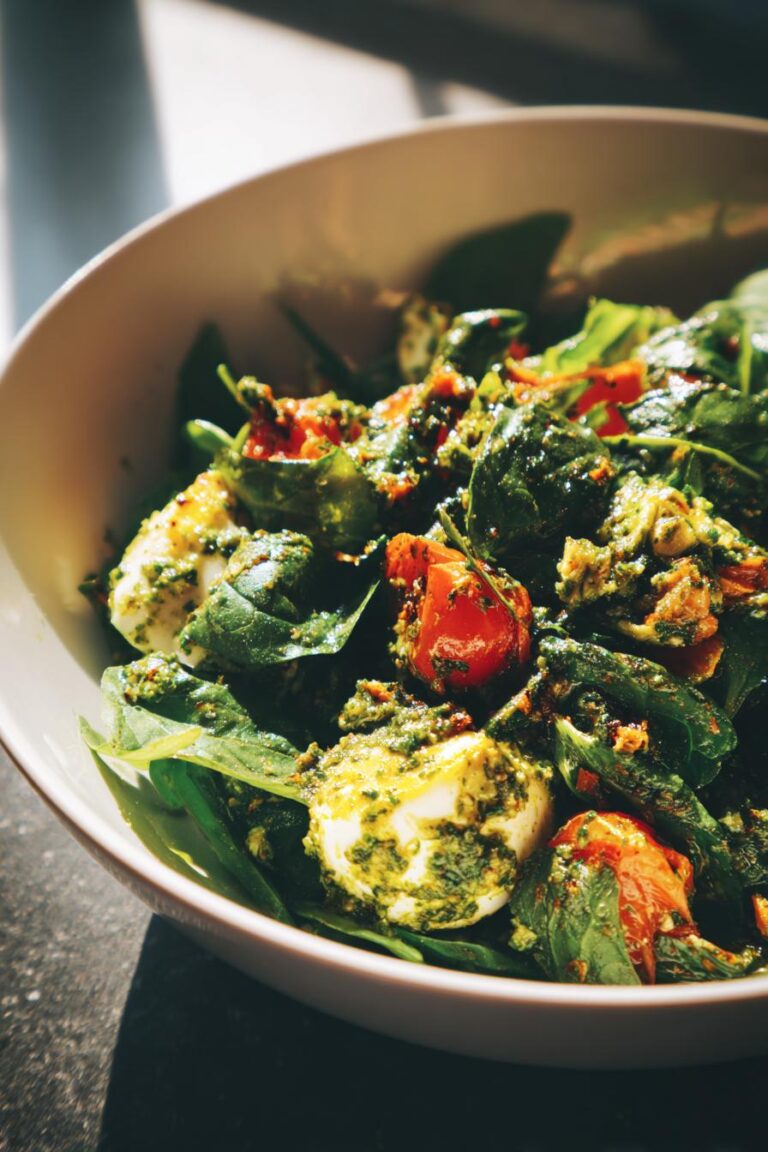 spinach pesto keto bowl