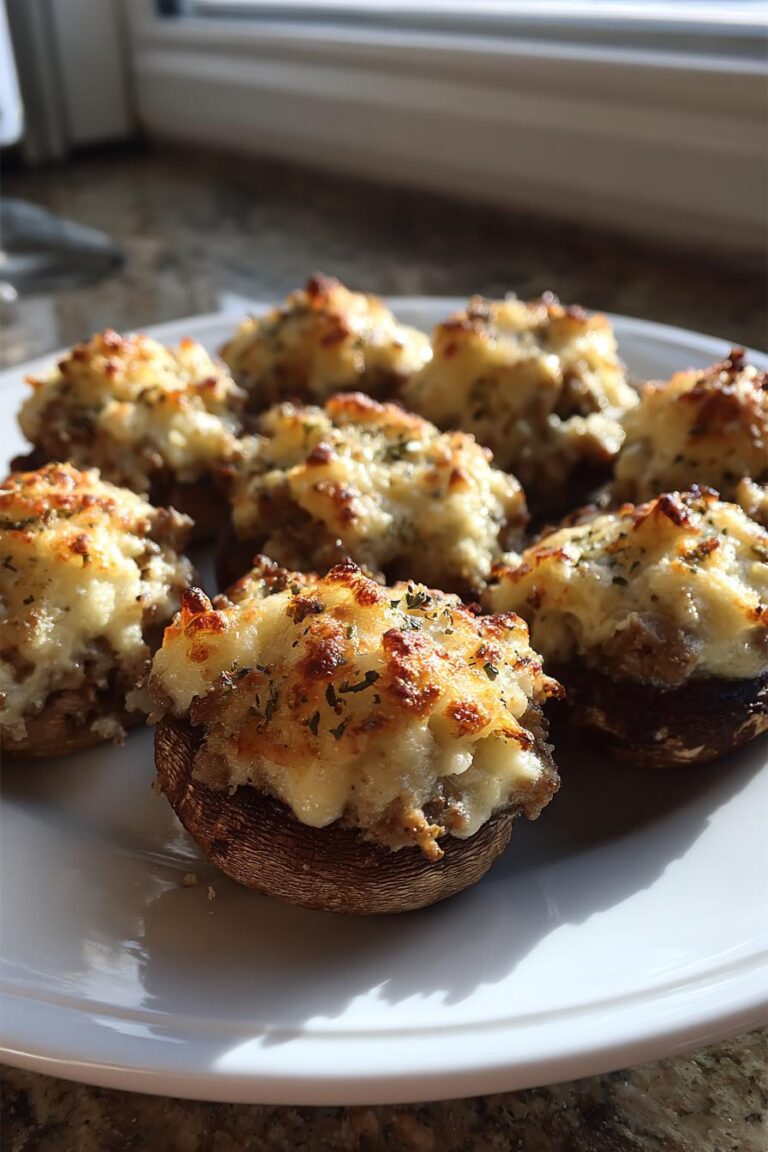 Cheesy Beef Stuffed Mushrooms