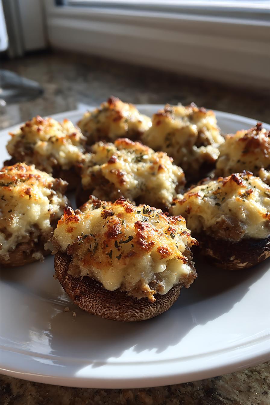 Cheesy Beef Stuffed Mushrooms