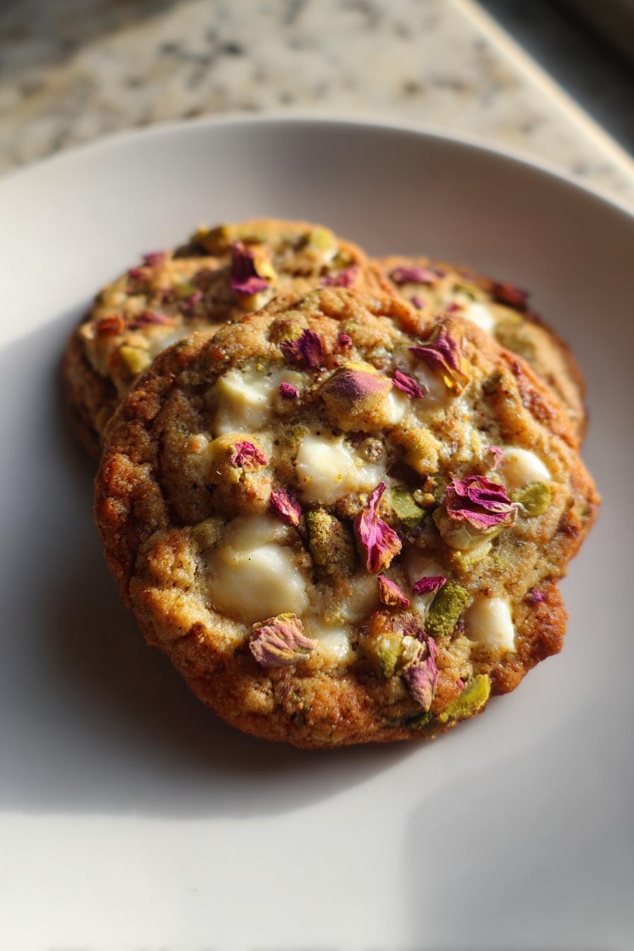 Pistachio Rose White Chocolate Cookies