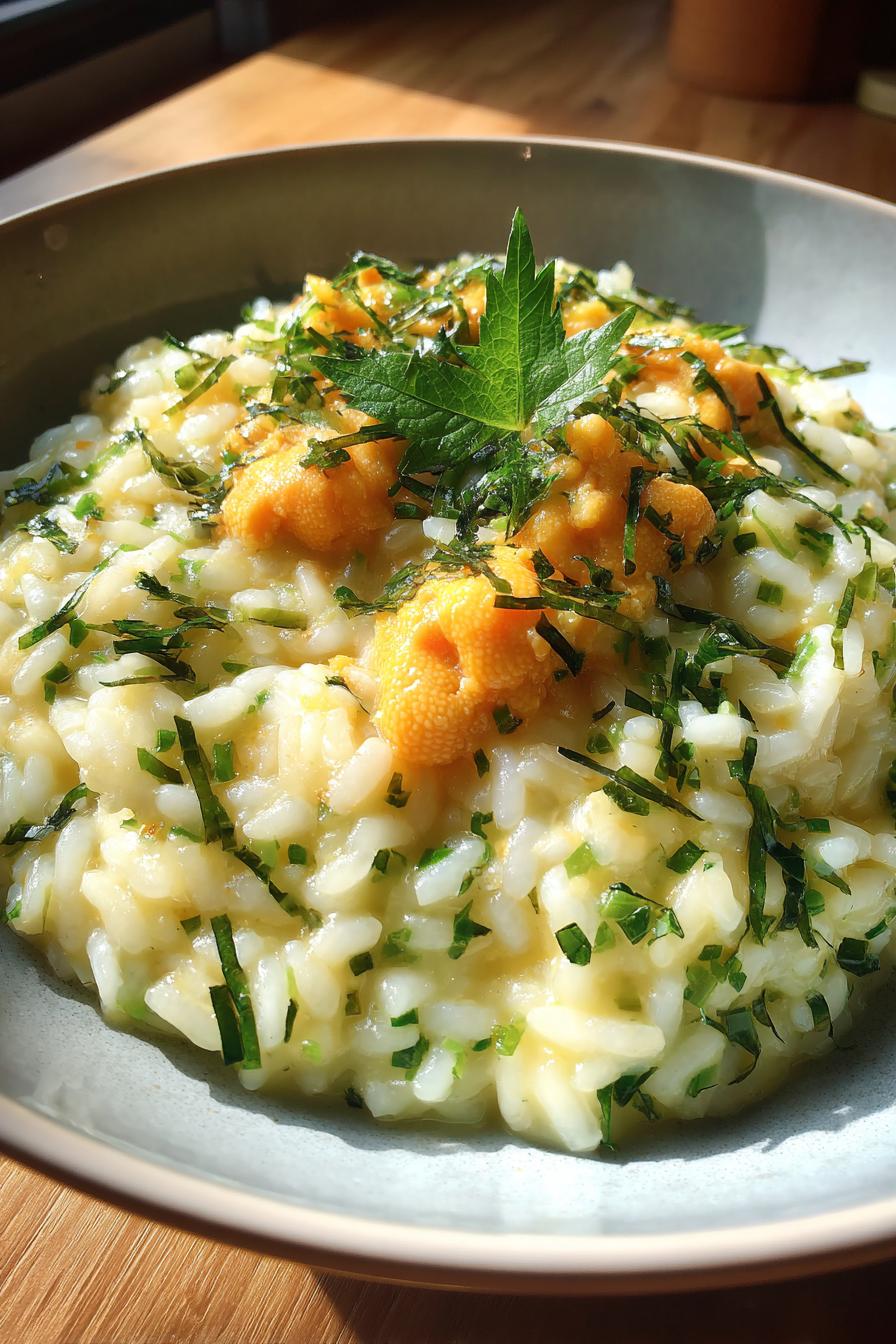 Sea Urchin Risotto with Shiso Leaves