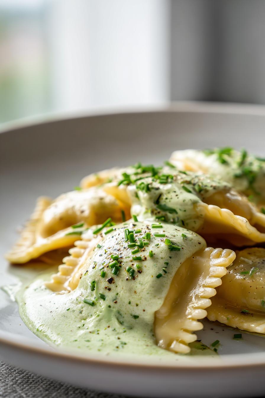 Truffle Butter Ravioli with Chive Foam
