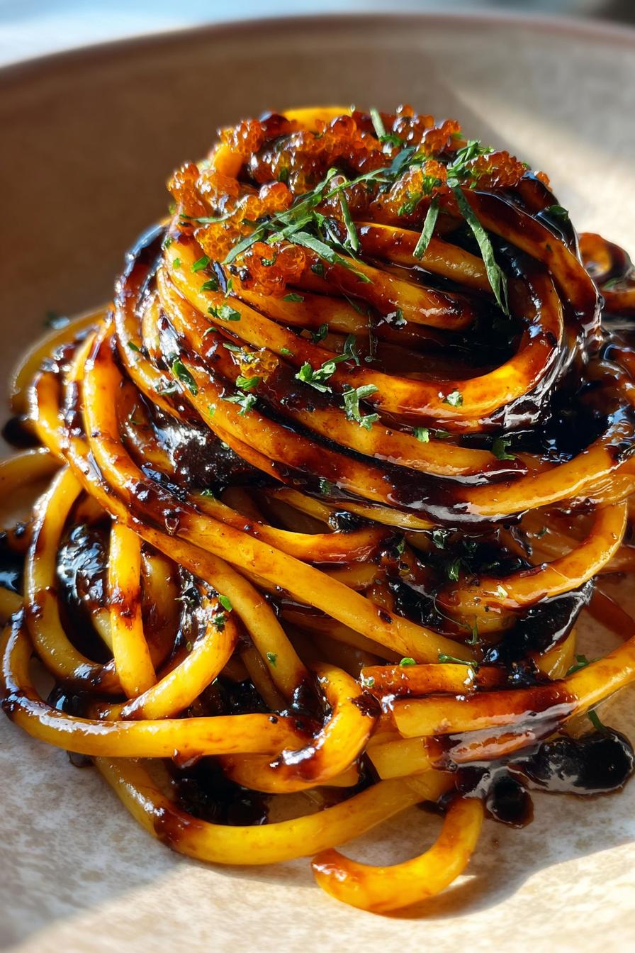 Uni Pasta with Black Garlic Sauce