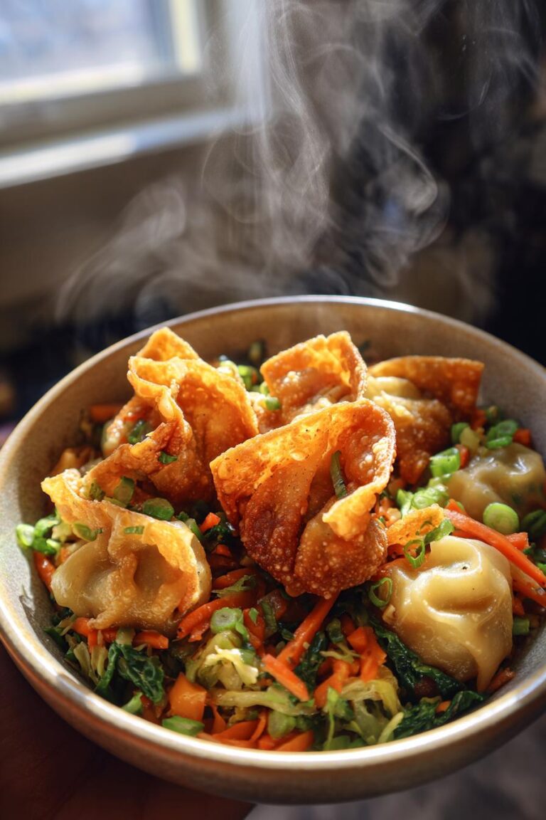 Egg Roll in a Bowl with Crispy Wontons
