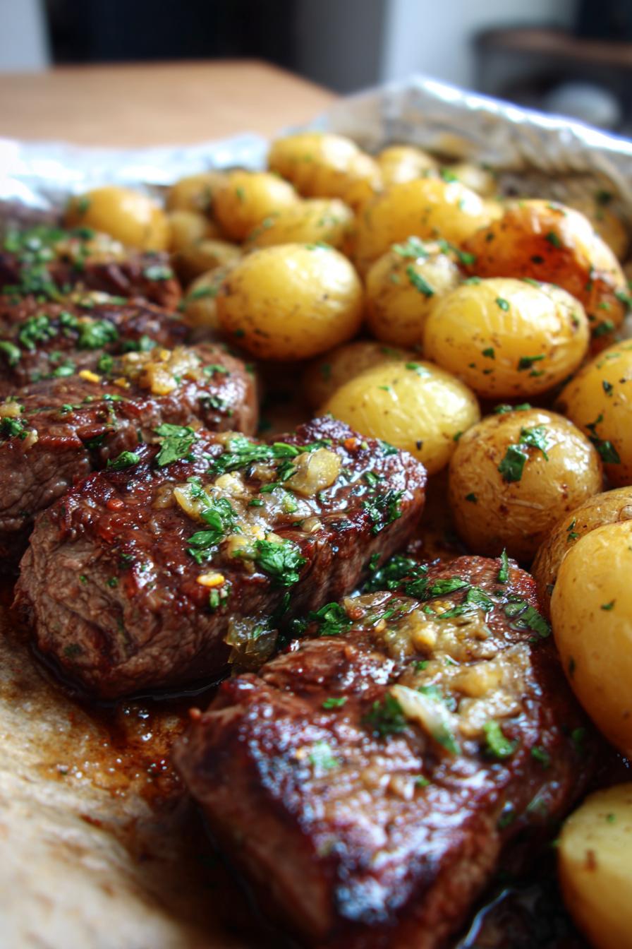 Garlic Butter Steak and Potato Foil Packs