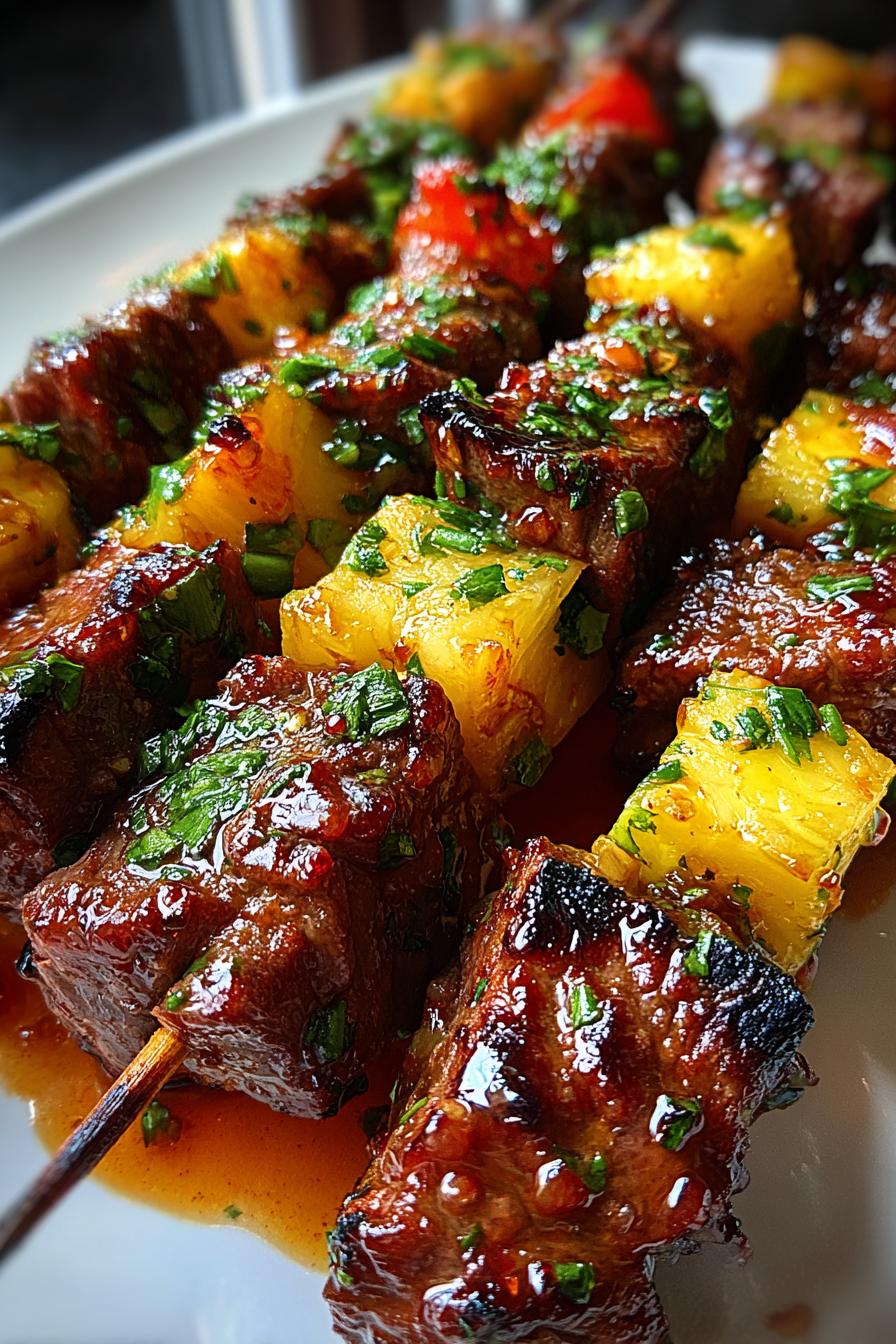 Sweet and Spicy Pineapple Beef Skewers